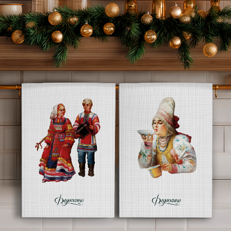 Набор полотенец вафельных Вечерняя Русь "Федоскино" 40х70